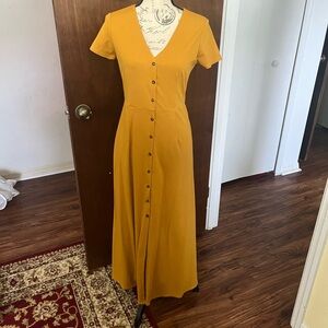 Sugarlips Yellow Maxi Sundress V-Neck Short Sleeve Casual